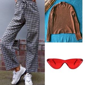 Russet Mock Neck Sweater with metallic thread